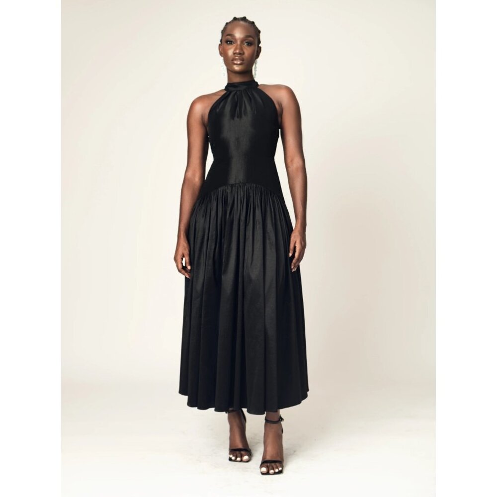 Forever Amelia Ruby Dress‎ pleated maxi cocktail halter Black sz 16
